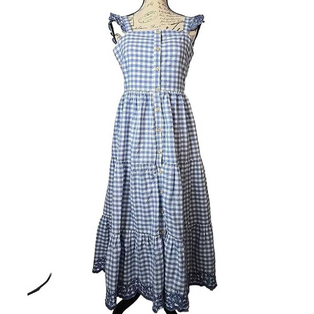 Shabby Chic Blue White Checkered Peasant Dress Em… - image 1