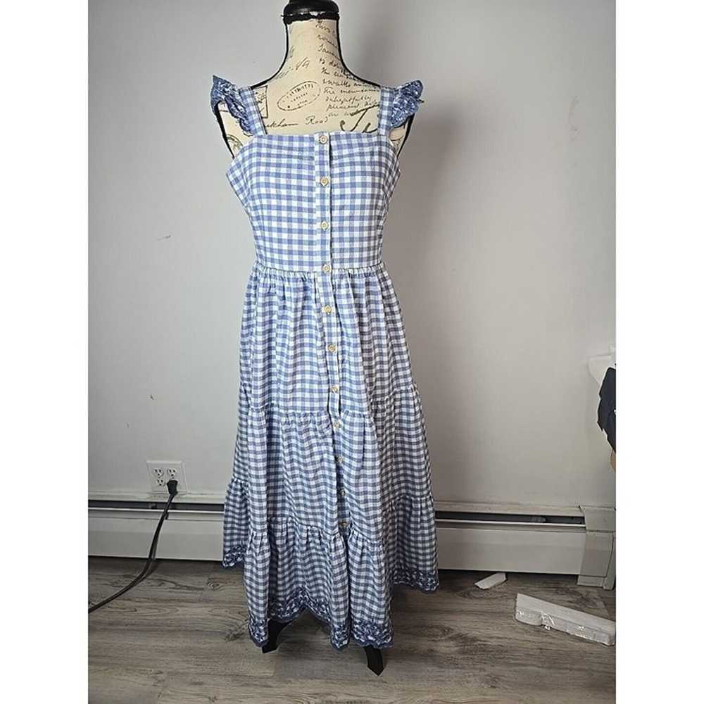 Shabby Chic Blue White Checkered Peasant Dress Em… - image 2
