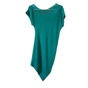 3rd Asymmetrical dark green mini dress short slee… - image 1