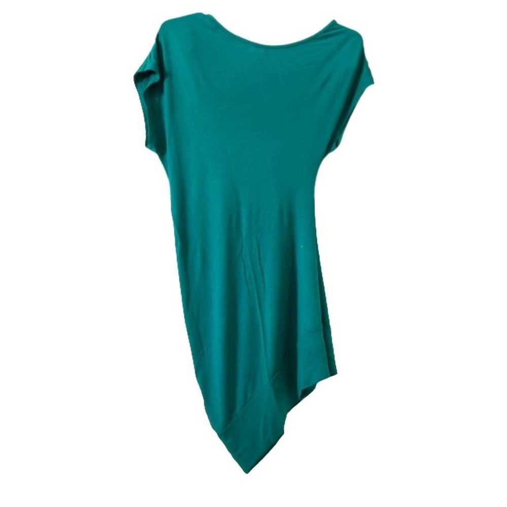 3rd Asymmetrical dark green mini dress short slee… - image 2