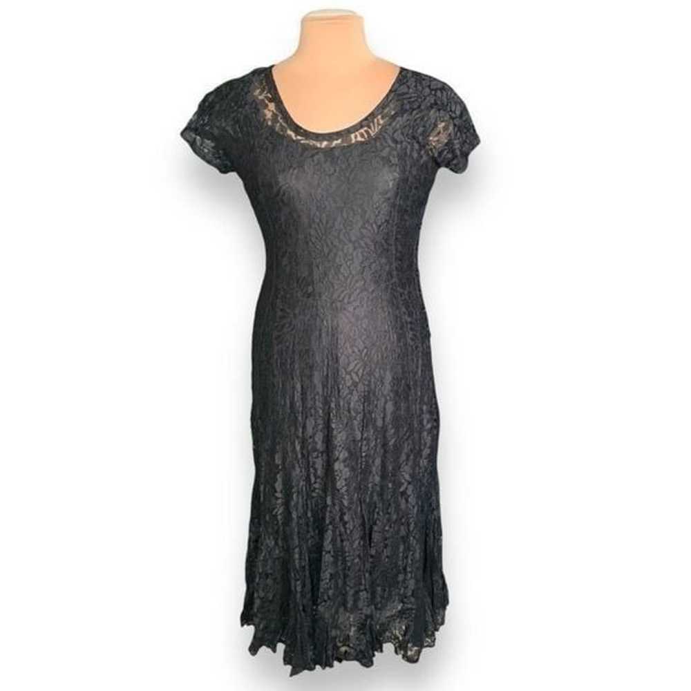 Vintage Nostalgia Dress Black Floral Lace Short S… - image 1