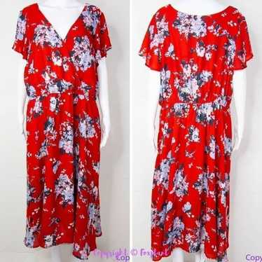 Modcloth Fits of Bliss Midi Floral Wrap red Dress… - image 1
