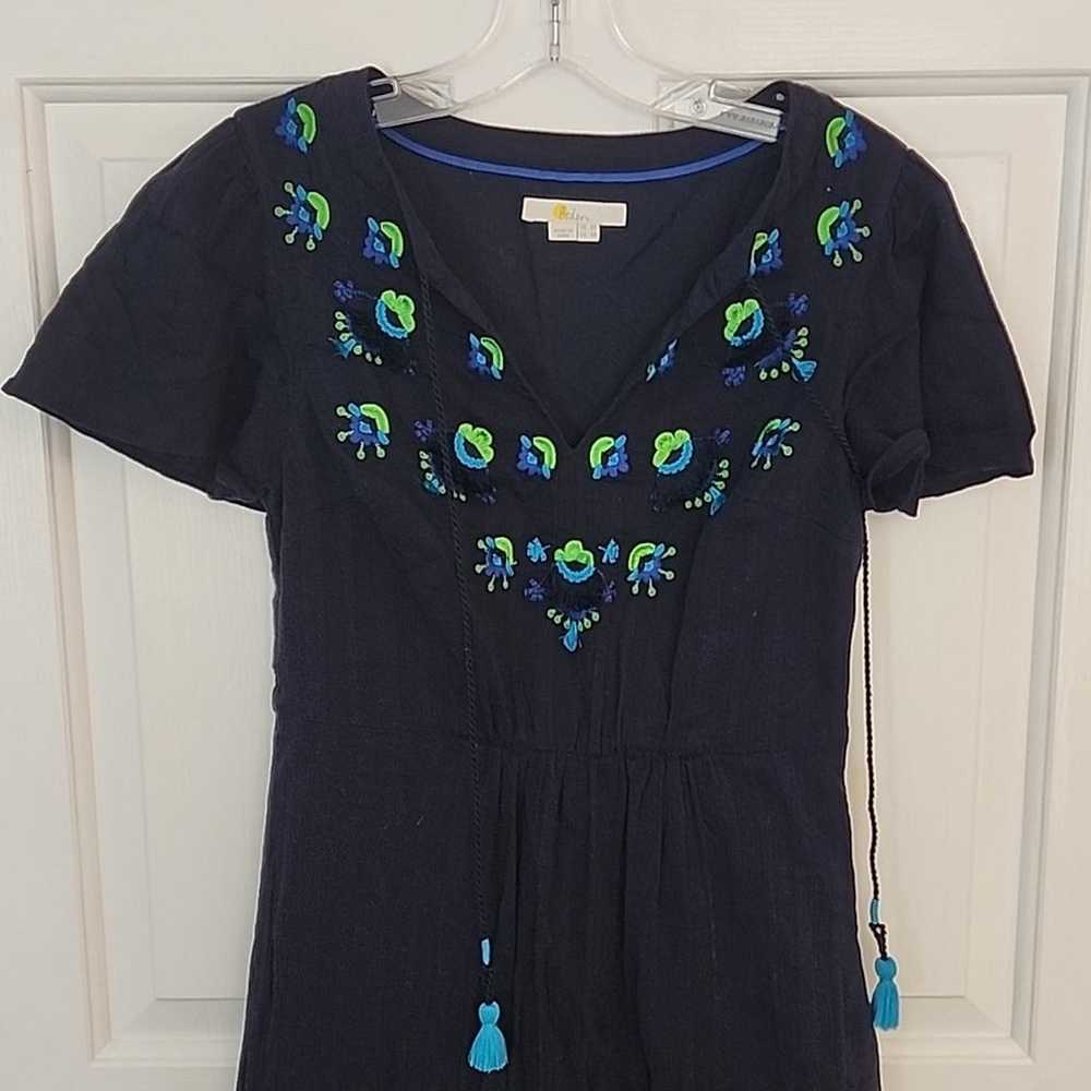 Boden Navy Blue/Green Embroidered Dress with Tass… - image 2