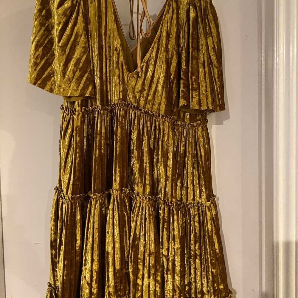 Gold  crinkled tiered, velvet dress - image 2