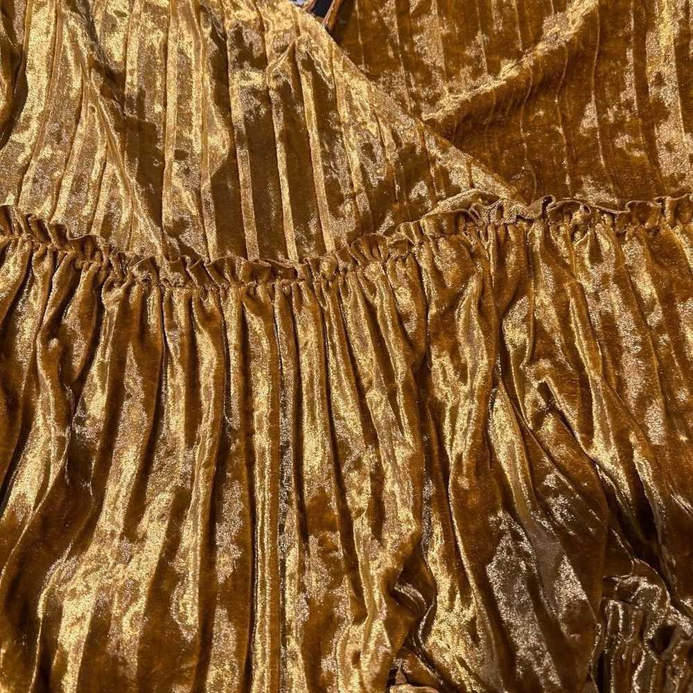 Gold  crinkled tiered, velvet dress - image 4