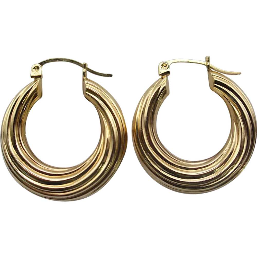 Bold! Ridged Swills Medium size Hoops, 14k Yellow… - image 1