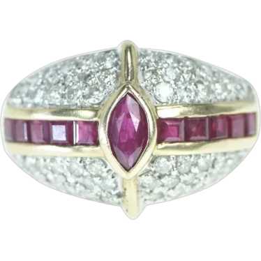 14K Marquise Ruby Pave Diamond Cross Ring Size 5.5