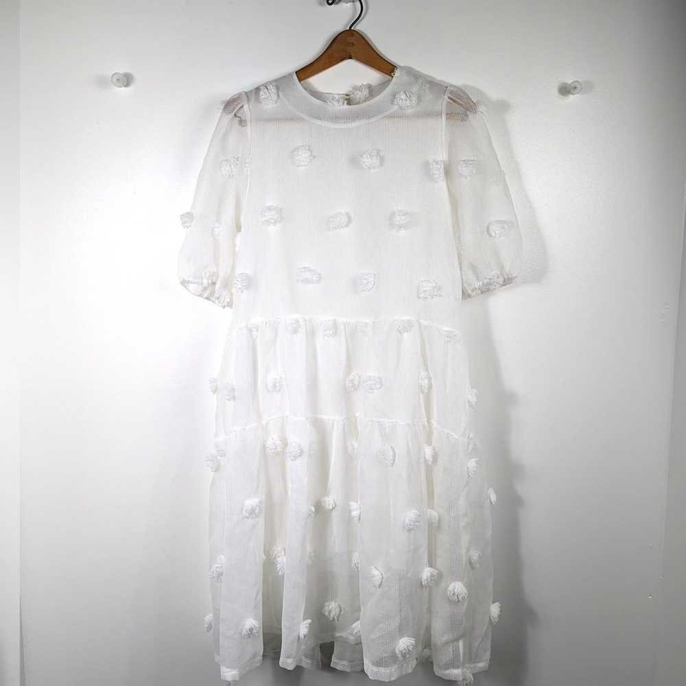 Vita Grace Dress Size Small White Sheer Pom Pom B… - image 1