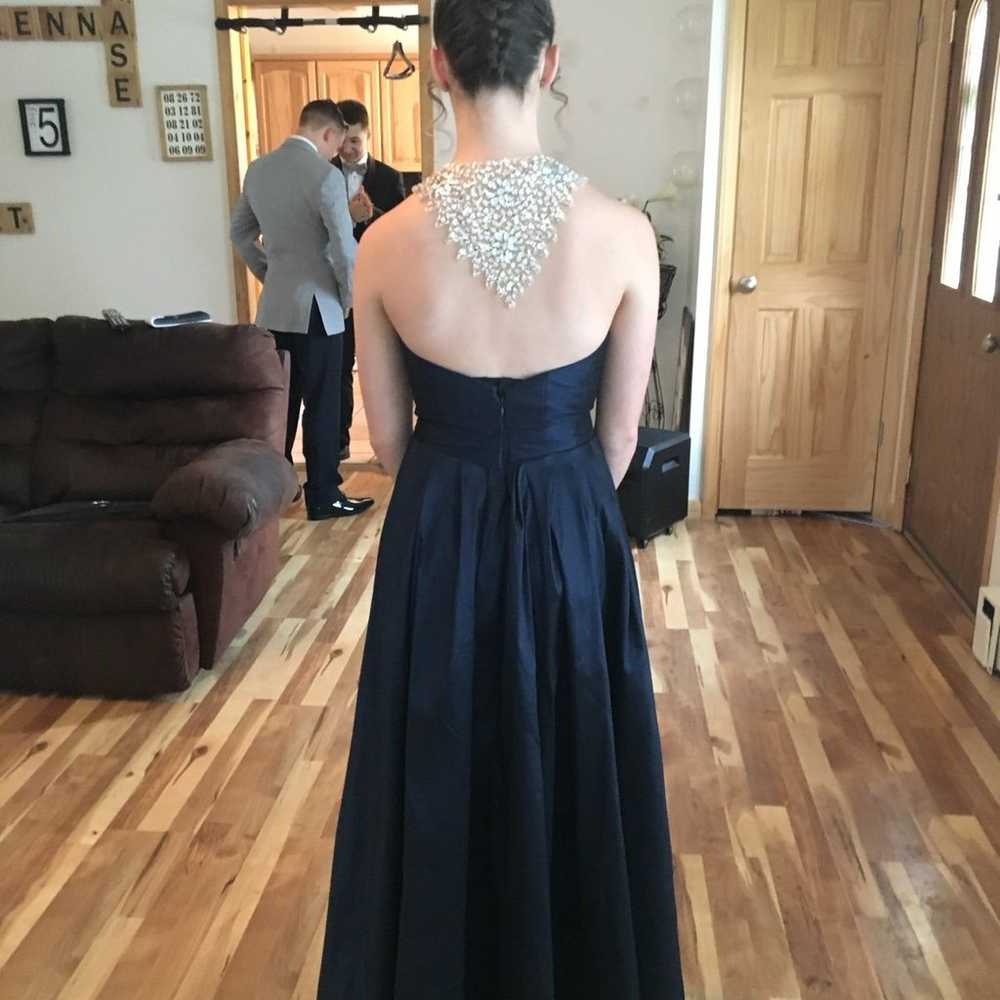 Dark navy blue prom dress with rhinestones - image 5