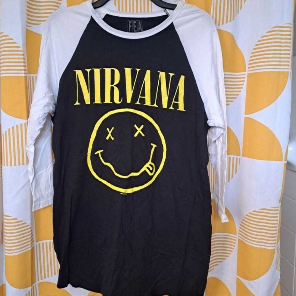 Like New Mens Nirvana Happy Face
Raglan Shirt. Si… - image 1