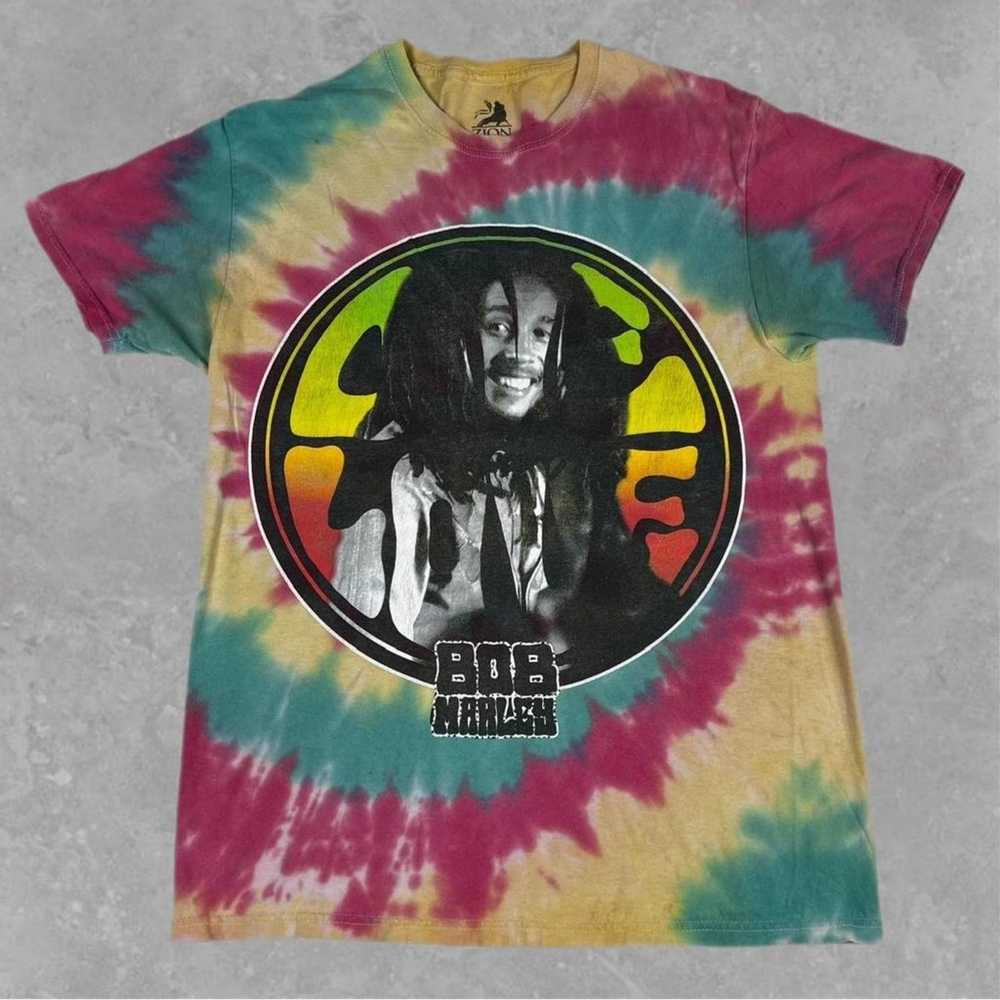 Faded Bob Marley Tie Dye T-shirt Size M Red Yello… - image 1