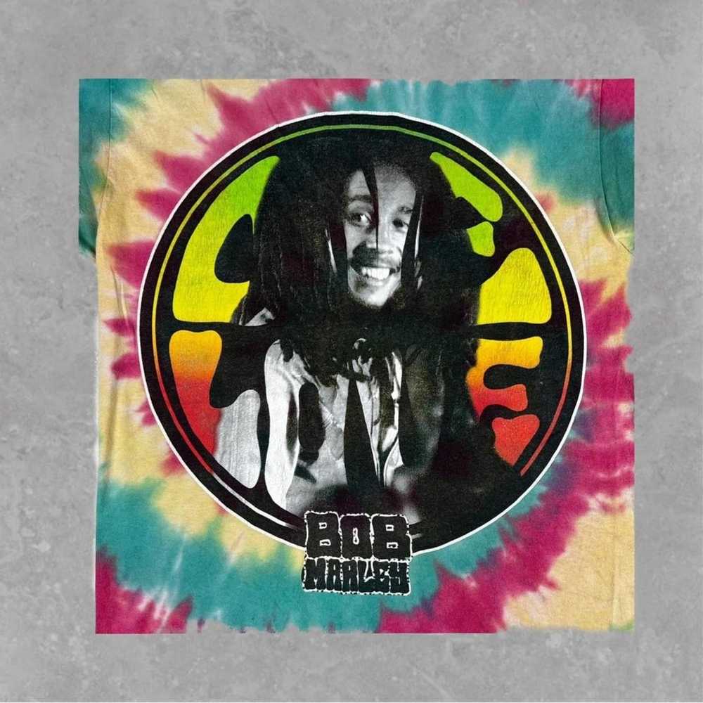 Faded Bob Marley Tie Dye T-shirt Size M Red Yello… - image 2