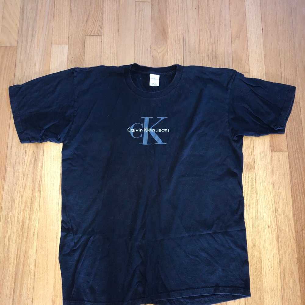 Y2K 2000s Calvin Klein Graphic T Shirt Size XL Bl… - image 1