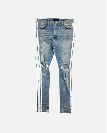 Amiri Amiri Blue Distressed Side Stripe Jeans - image 1