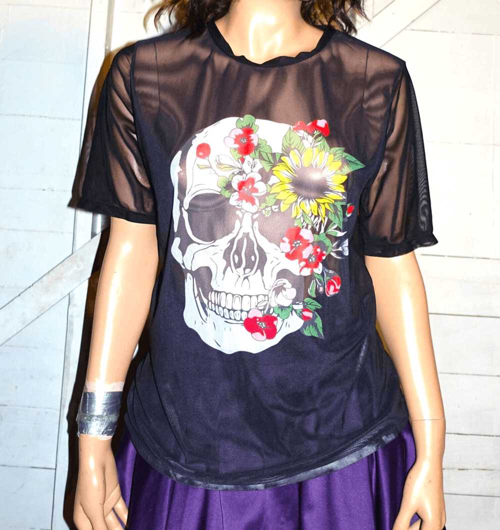 Other Black Sheer Skull Goth Blouse XL - image 1