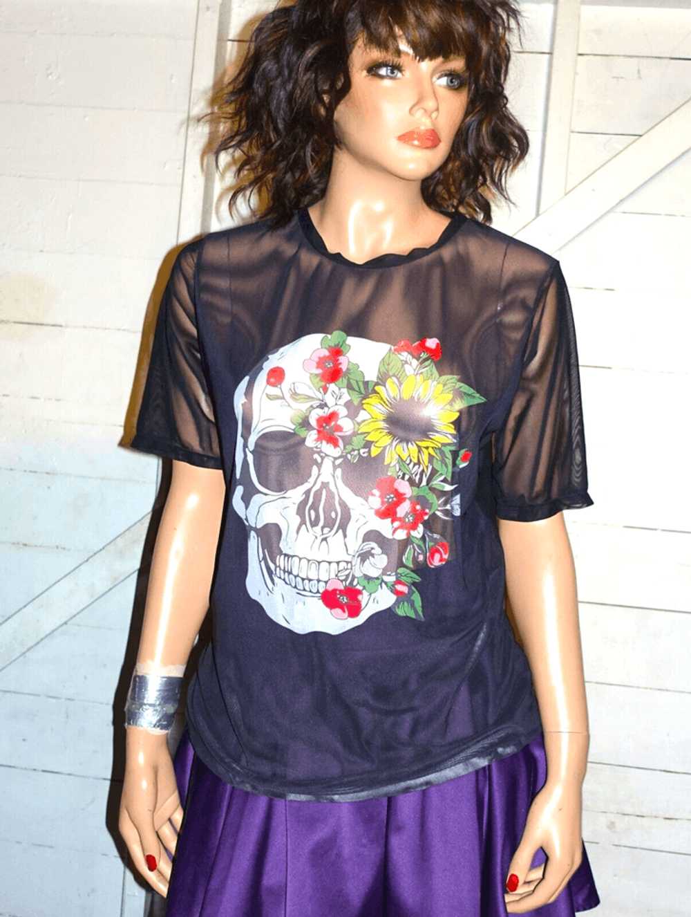 Other Black Sheer Skull Goth Blouse XL - image 2