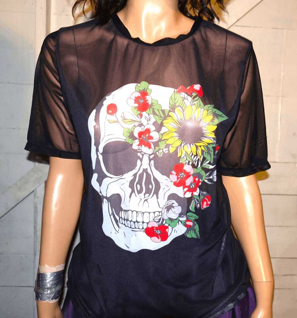 Other Black Sheer Skull Goth Blouse XL - image 3