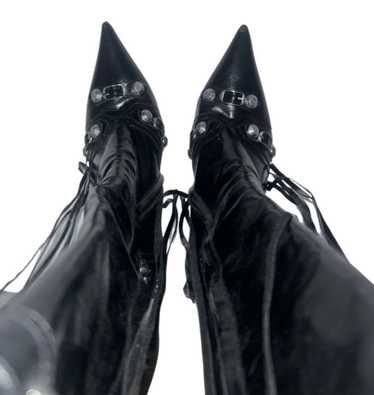 Designer Black Leather Balenciaga Style Knee Boot… - image 1