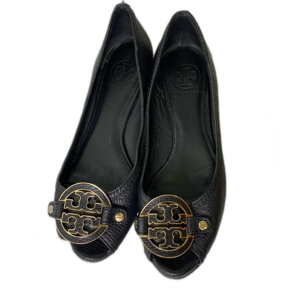 Designer Tory Burch Amanda Demi Wedge Black Open … - image 2