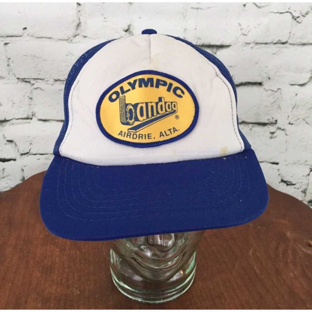Vintage Olympic Bandag Trucker Hat Cap Blue Mesh … - image 1