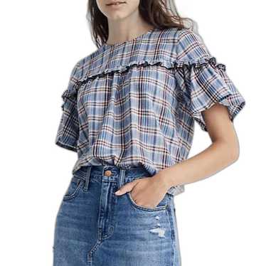 Madewell Madewell blue red plaid short sleeve ruf… - image 1