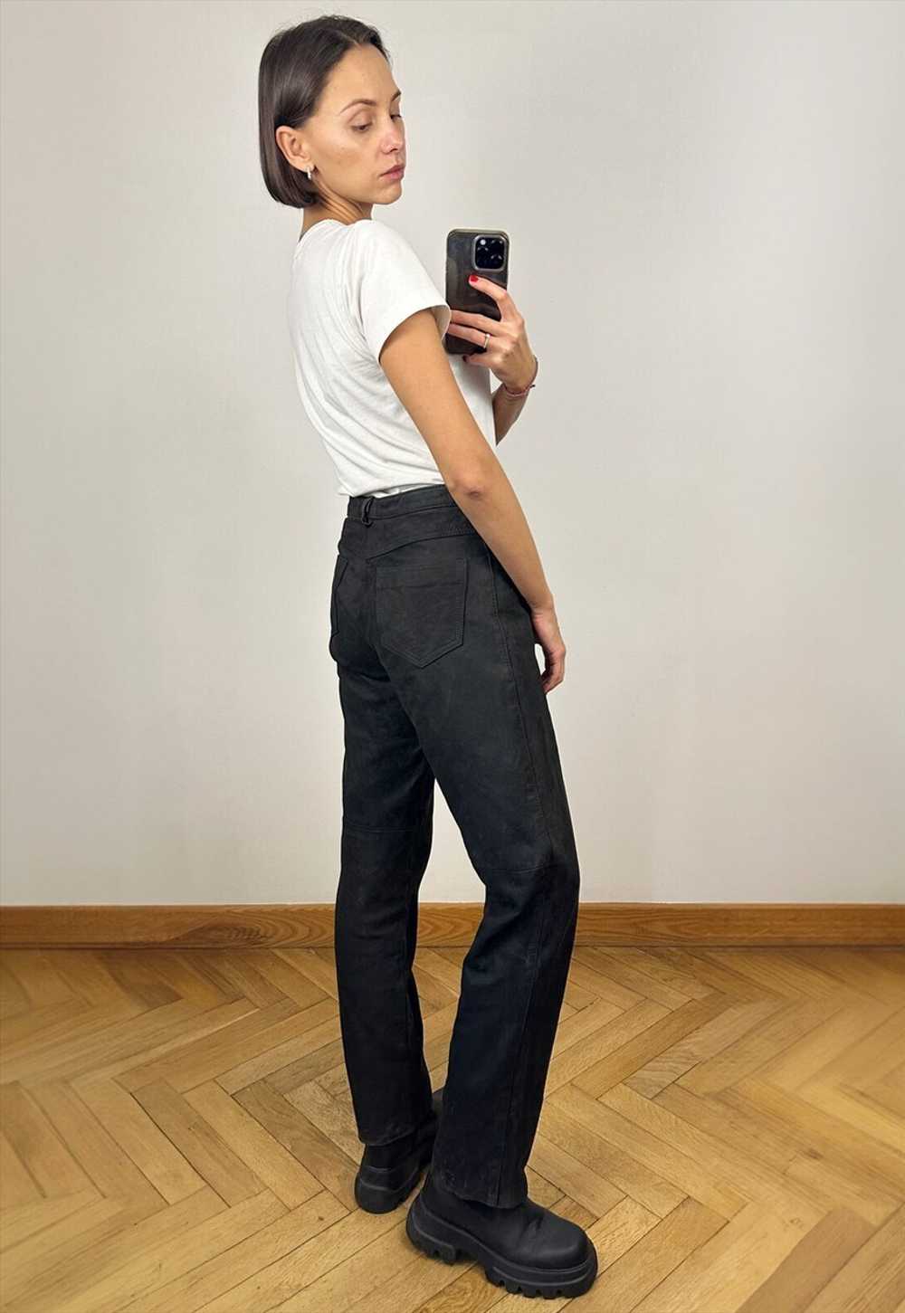High Waisted Dark Brown Leather Pants, Suede Trou… - image 3