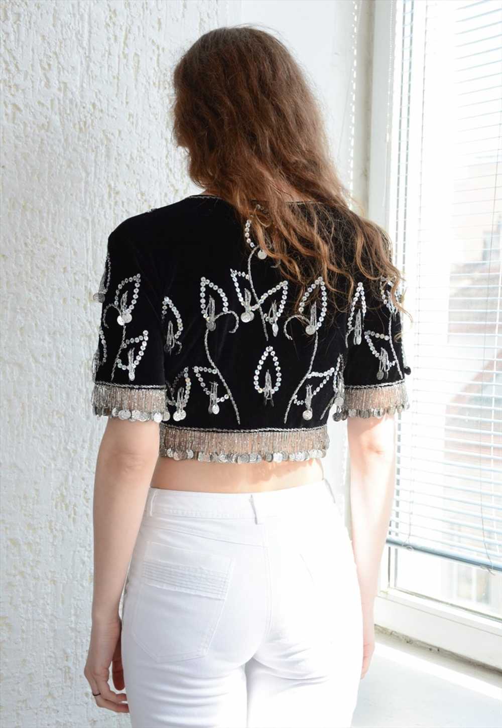 Vintage Rare Authentic Velvet Hand Beaded Crop Top - image 3