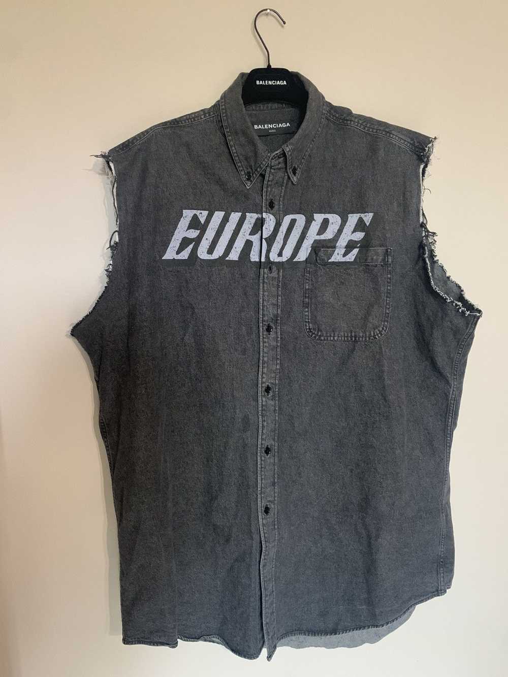 Balenciaga “Europe” Sleeveless Distressed denim s… - image 1