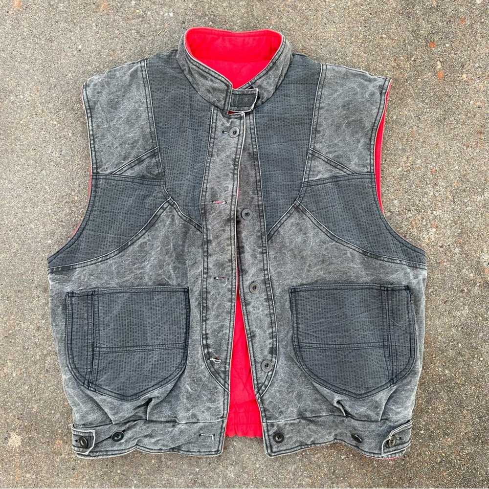 Vintage Andy Johns gray denim moto vest with insu… - image 1