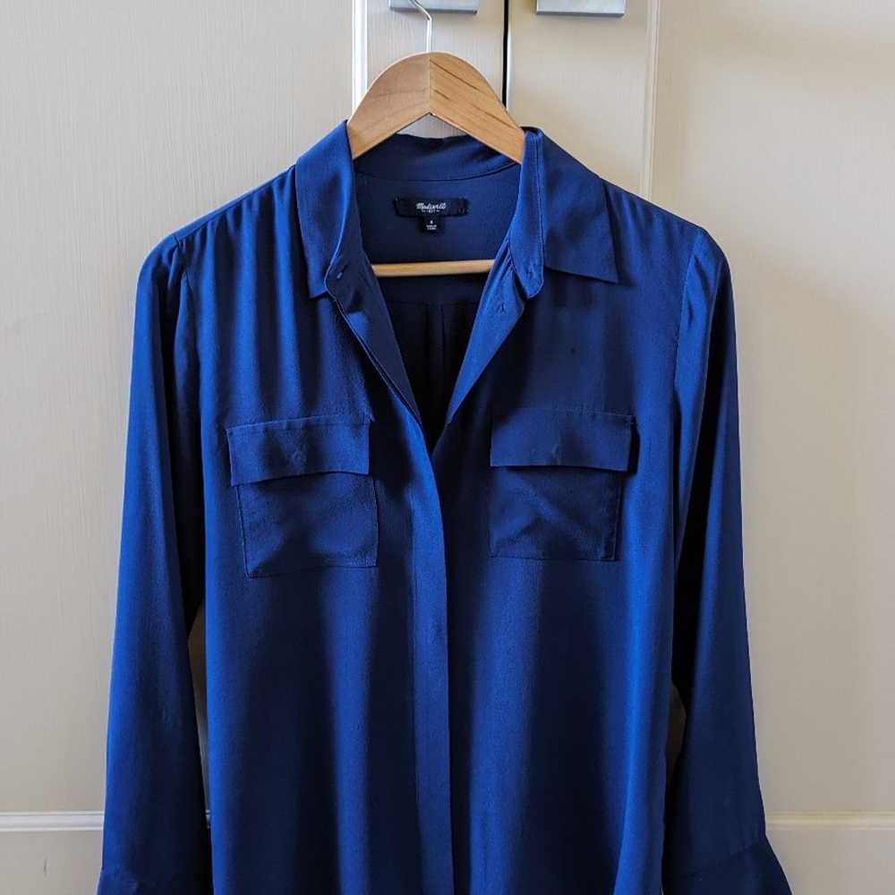 Madewell Silk Button Down Shirt Size Small Navy B… - image 1
