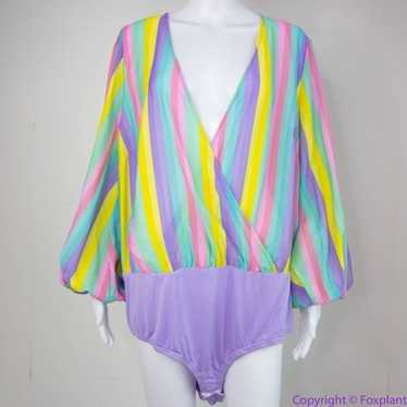 NEW Eloquii rainbow Stripe Surplice Bodysuit, size