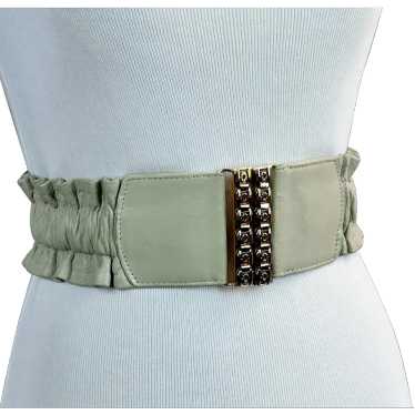 Vintage Tan Leather Ruched Belt, Wide Stretch Belt