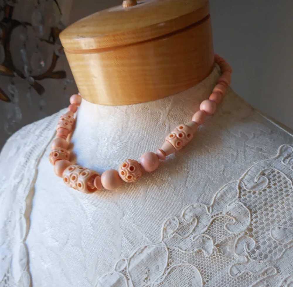 1930s Early Plastic Beads Necklace Peach Color Vi… - image 10