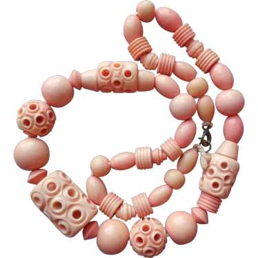 1930s Early Plastic Beads Necklace Peach Color Vi… - image 1