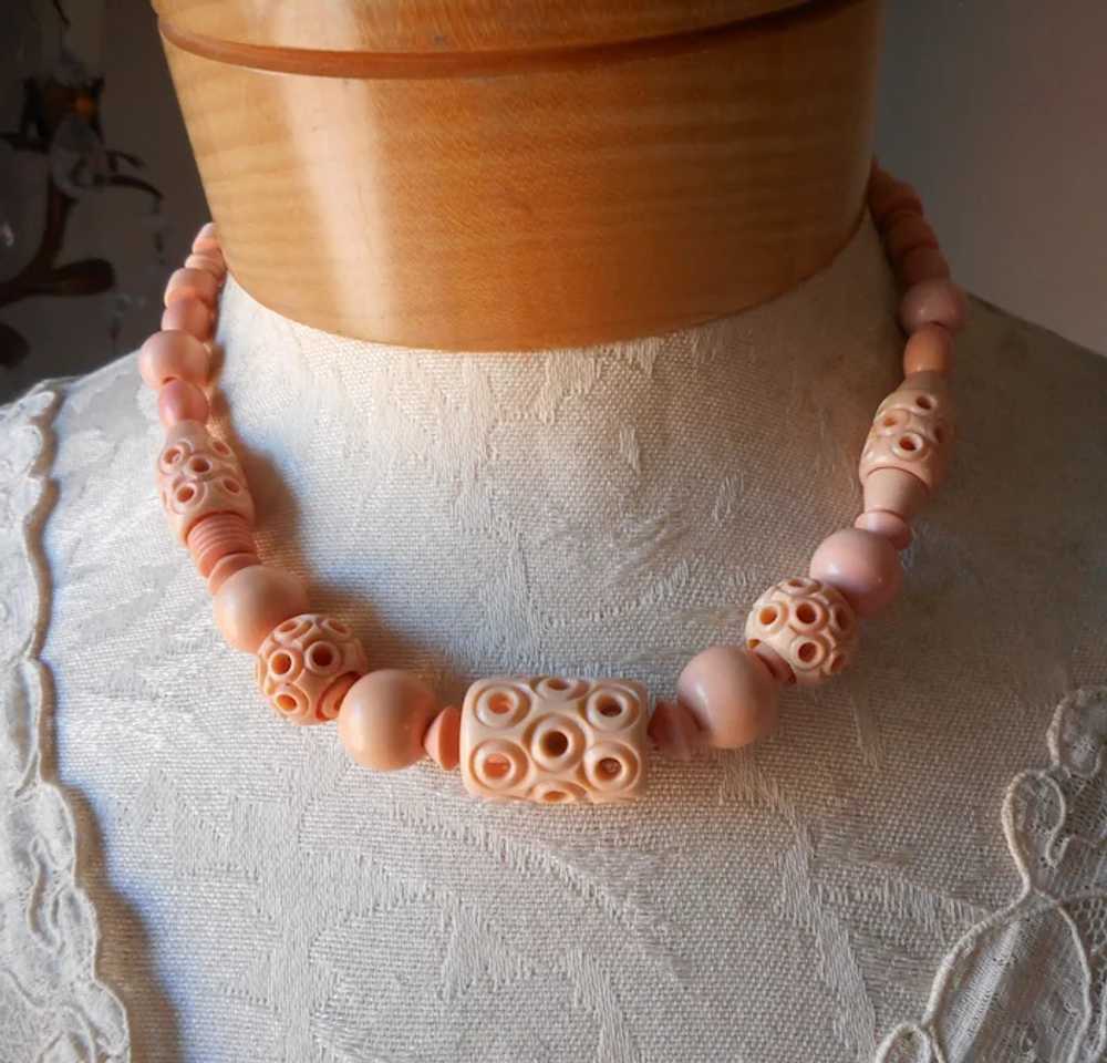 1930s Early Plastic Beads Necklace Peach Color Vi… - image 9