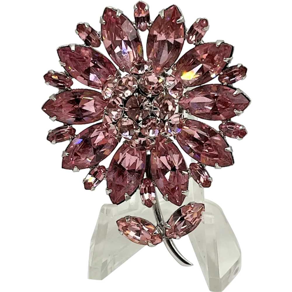 Rare Gustave Sherman Pink Swarovski Crystal Flowe… - image 1