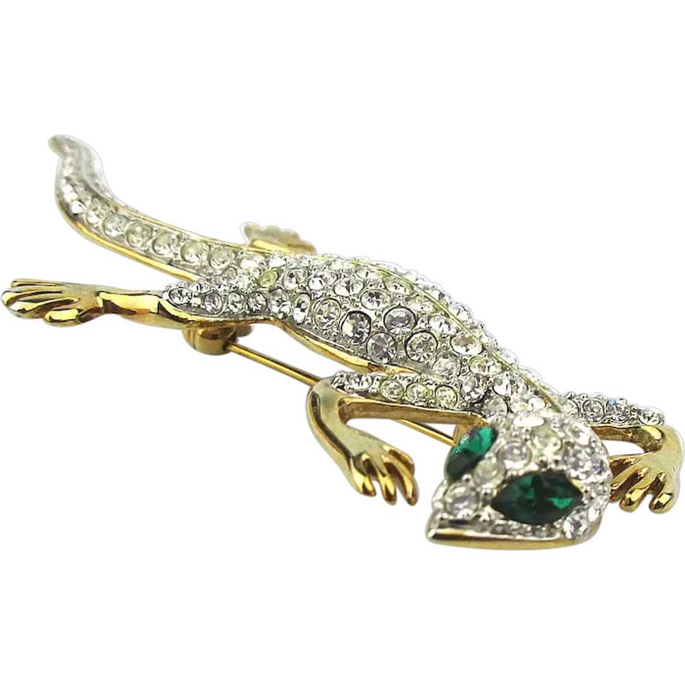 Vintage Crystal Rhinestone Gecko Lizard Pin Brooc… - image 1