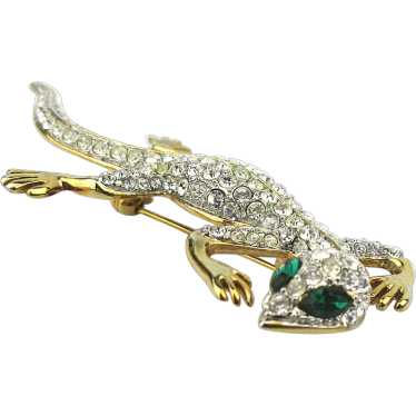 Vintage Crystal Rhinestone Gecko Lizard Pin Brooc… - image 1