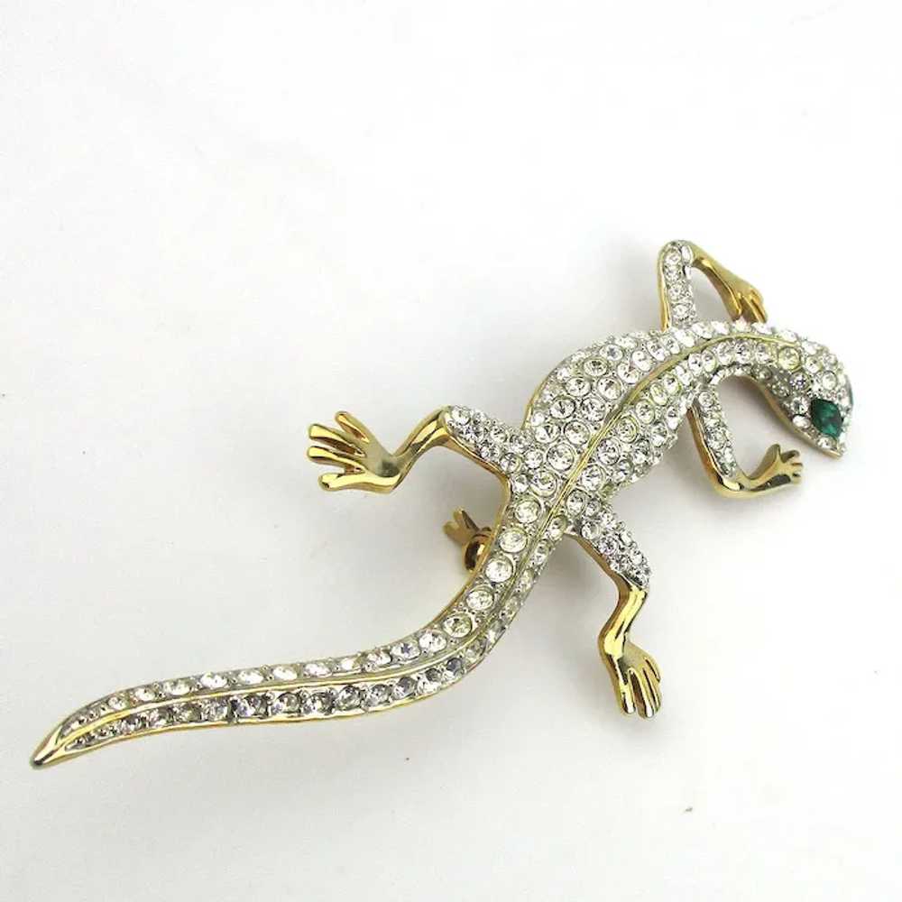 Vintage Crystal Rhinestone Gecko Lizard Pin Brooc… - image 3