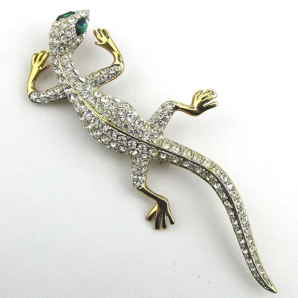 Vintage Crystal Rhinestone Gecko Lizard Pin Brooc… - image 4