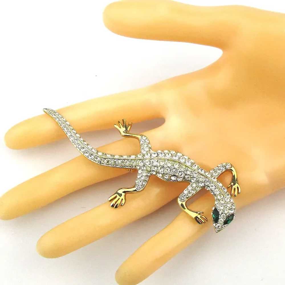 Vintage Crystal Rhinestone Gecko Lizard Pin Brooc… - image 6