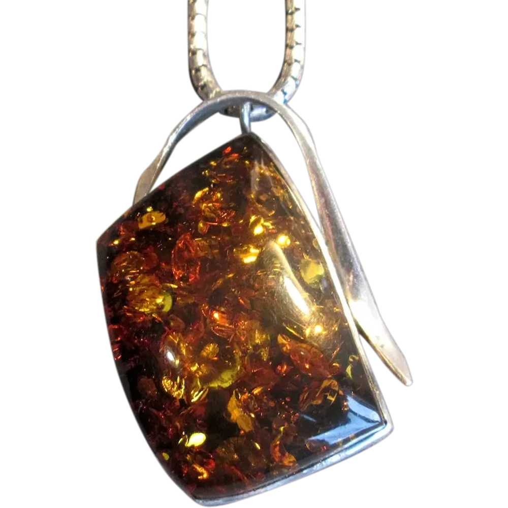 Amber and Silver Pin/Pendant with Chain - image 1