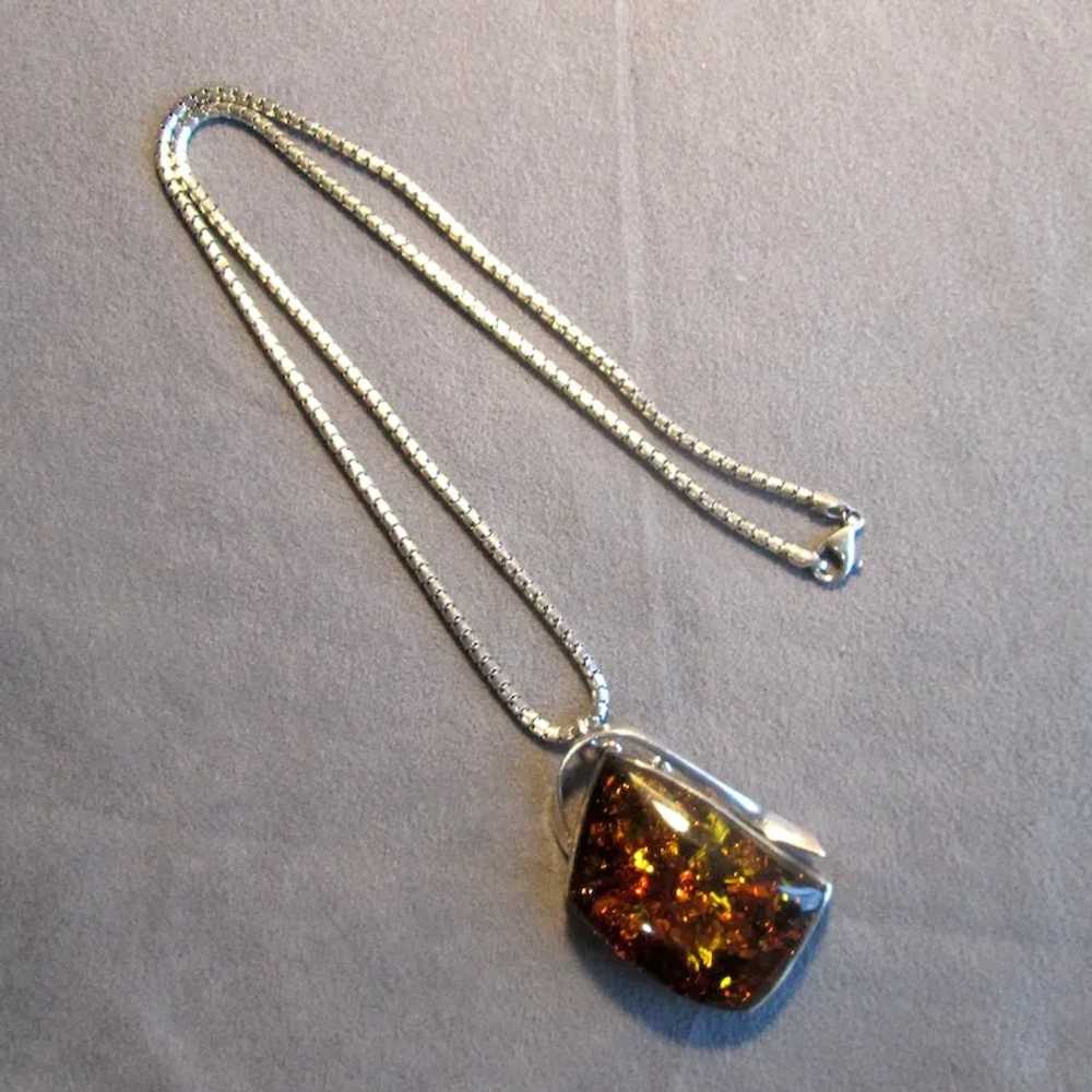 Amber and Silver Pin/Pendant with Chain - image 2