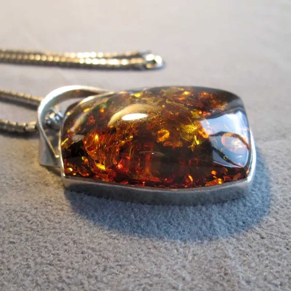Amber and Silver Pin/Pendant with Chain - image 3