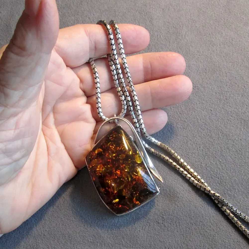 Amber and Silver Pin/Pendant with Chain - image 8