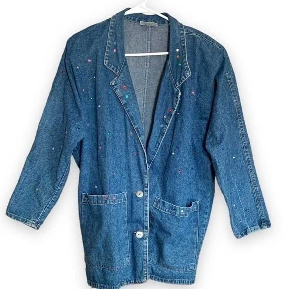 Vintage Match Denim Jacket Oversized Crystal Embe… - image 11