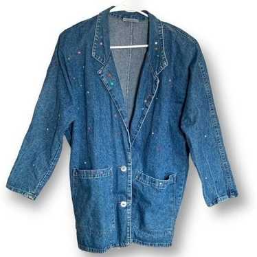 Vintage Match Denim Jacket Oversized Crystal Embe… - image 1