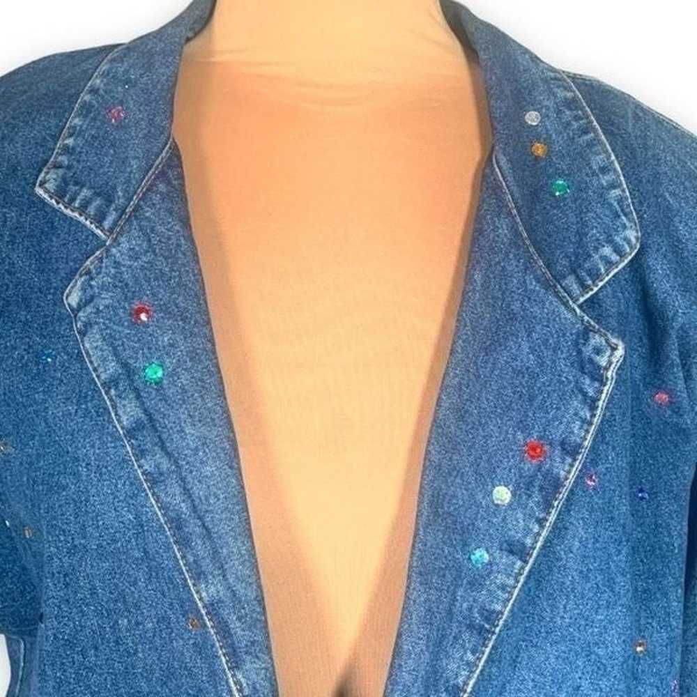 Vintage Match Denim Jacket Oversized Crystal Embe… - image 2