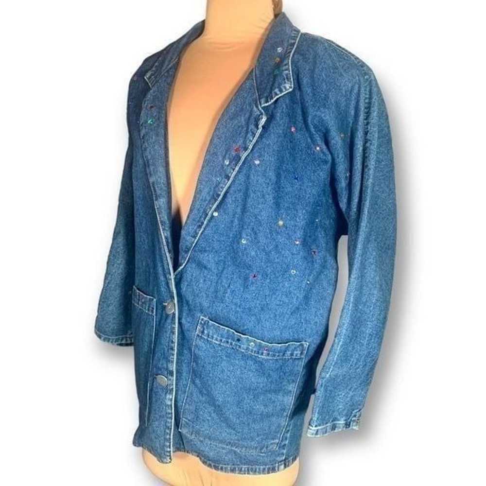 Vintage Match Denim Jacket Oversized Crystal Embe… - image 6