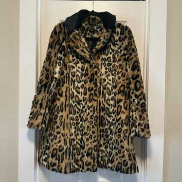 Topshop Overcoat Faux Fur Brown Black Leopard Pri… - image 1